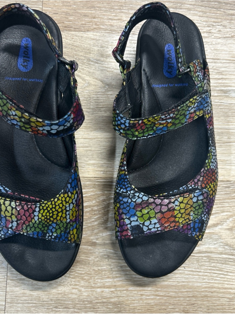 Wolky Jewel in Jeans Multi Leather Mosaic Slingback Sandals EU 39 US 7.5 - 8